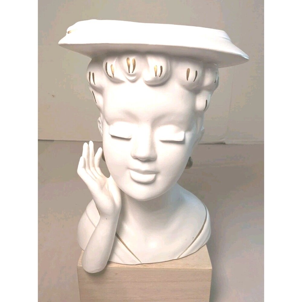Vintage Lady Head Vase White w/ Gold Accents Japan 6.5"